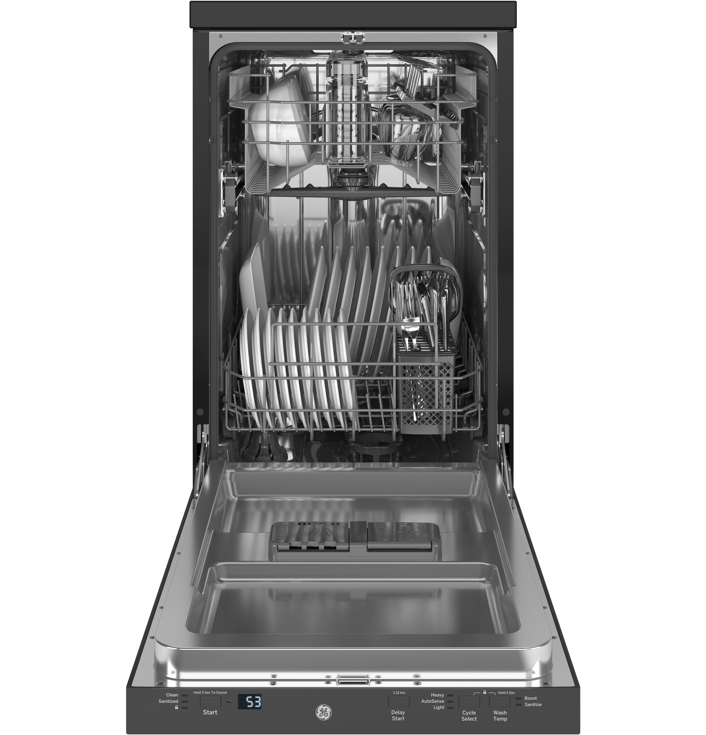 GE® ENERGY STAR® 18" Stainless Steel Interior Portable Dishwasher with Sanitize Cycle