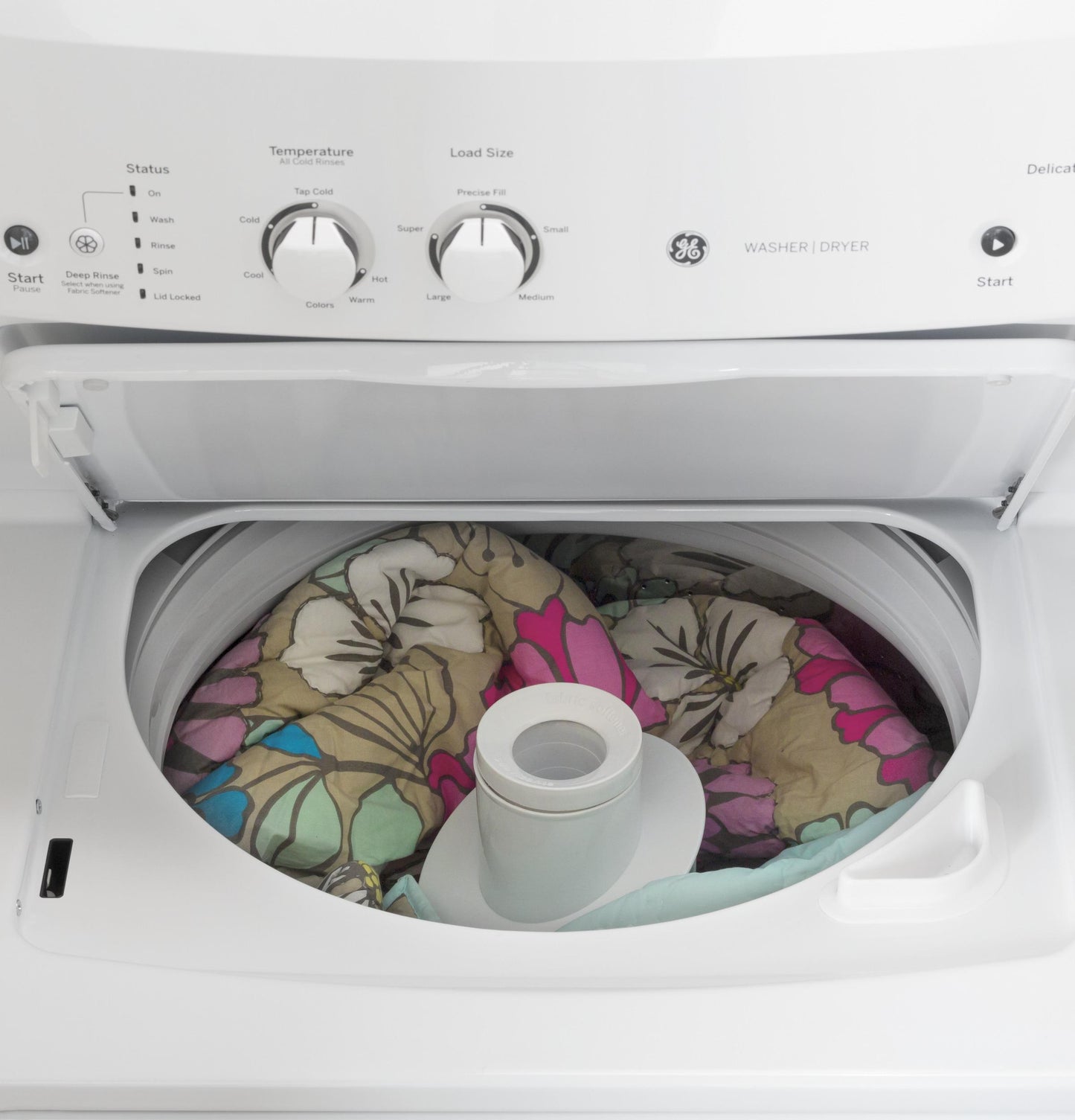 GUV27ESSMWW GE Unitized Spacemaker® 3.8 cu. ft. Capacity Washer with Stainless Steel Basket and 5.9 cu. ft. Capacity Long Vent Electric Dryer