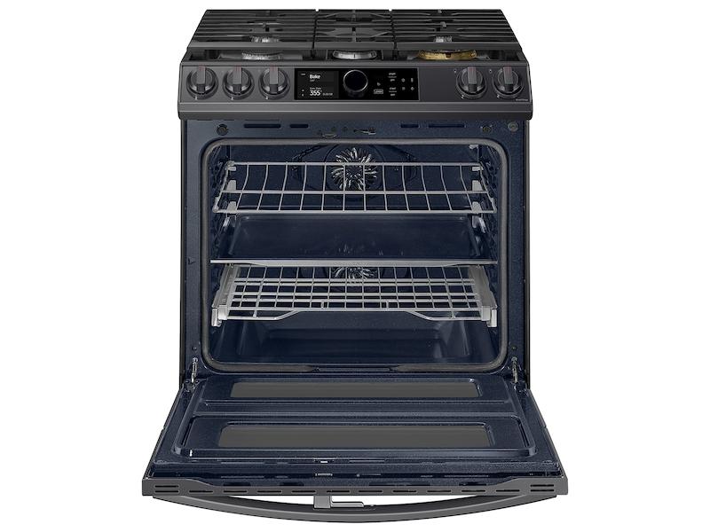 Samsung 6.3 cu. ft. Flex Duo™ Front Control Slide-in Dual Fuel Range with Smart Dial, Air Fry, and Wi-Fi in Black Stainless Steel