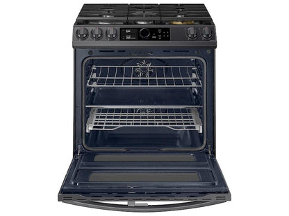 Samsung 6.3 cu. ft. Flex Duo™ Front Control Slide-in Dual Fuel Range with Smart Dial, Air Fry, and Wi-Fi in Black Stainless Steel